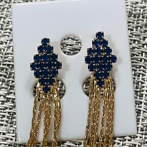 Elegant Gold and Blue Dangle Earrings
